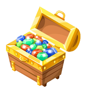 a chest full of gem stones